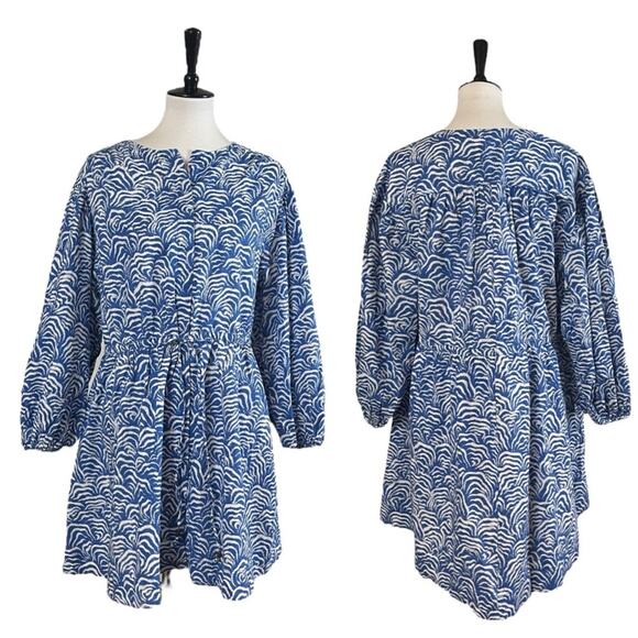 H&M New Dress Long Sleeve Split Neck Tie Waist Blue White Women’s Size Large - Picture 11 of 11